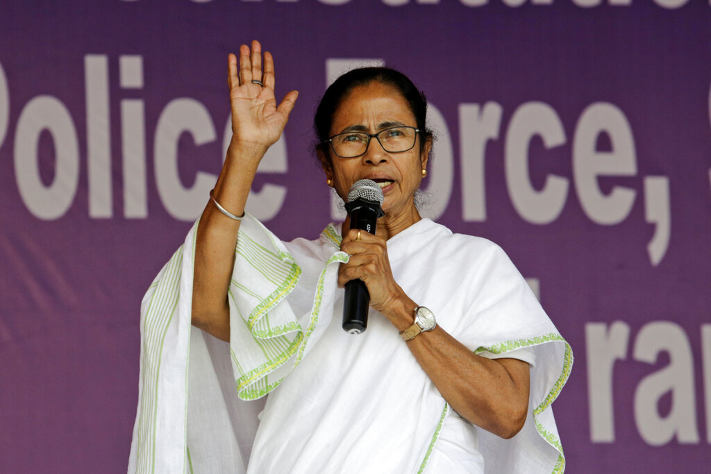 West Bengal chief minister Mamata Banerjee at the protest against CBI raids in Calcutta on Tuesday, February 5. By putting herself at the centre of a contrived battle with the Modi government, she hoped to consolidate the gains from the United India rally on January 19