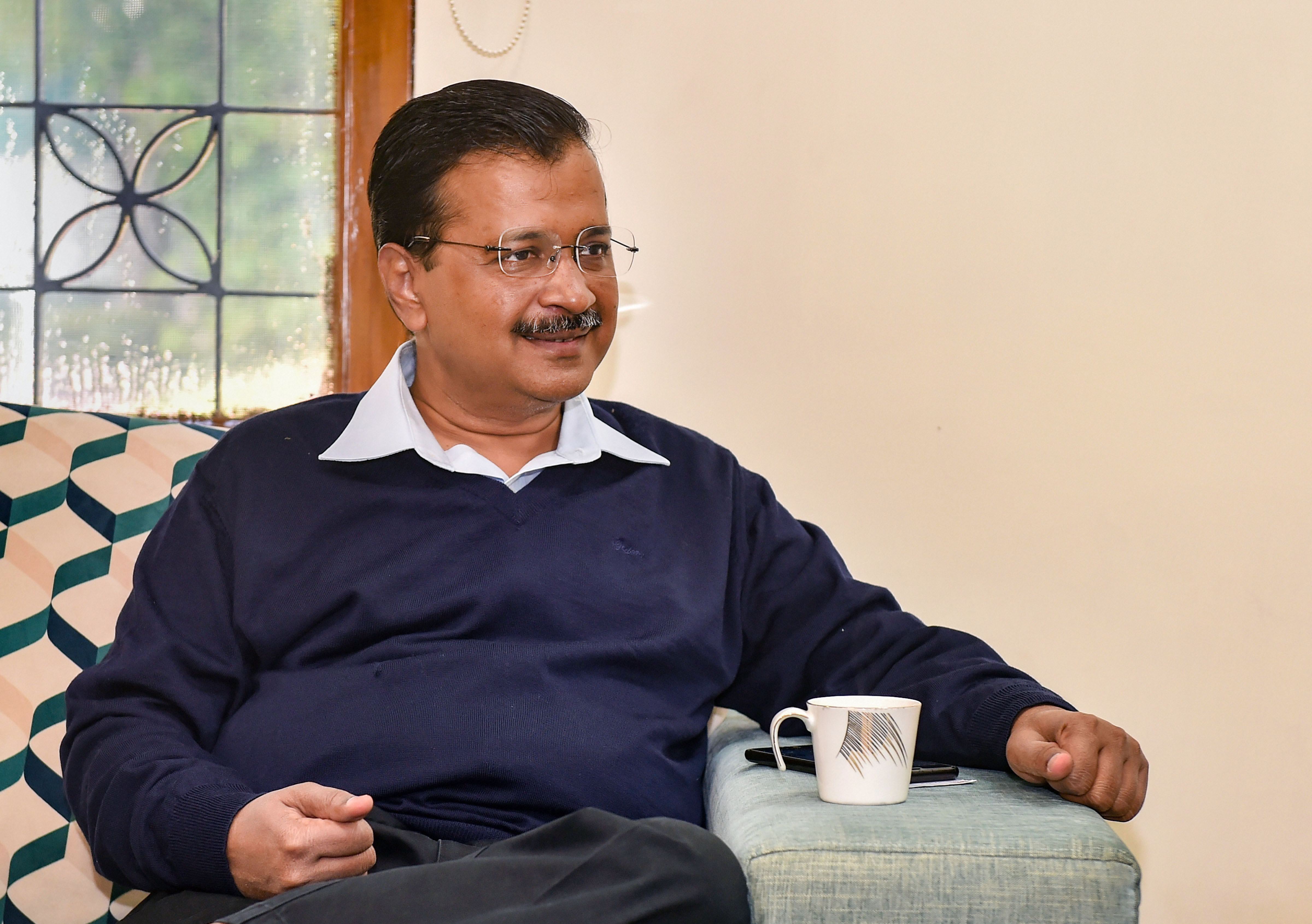 Delhi chief minister and Aam Aadmi Party (AAP) president Arvind Kejriwal during an interview with PTI, at his residence in New Delhi, Thursday, Febraury 6, 2020

