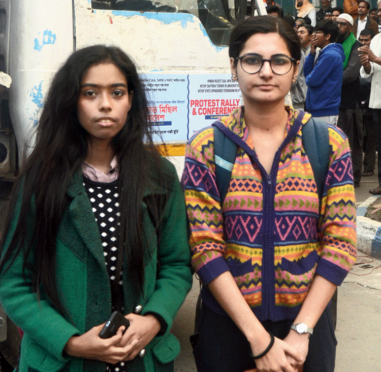 Brishti Chanda, a law student, with her friend Srijata Bagchi of Shri Shikshayatan College