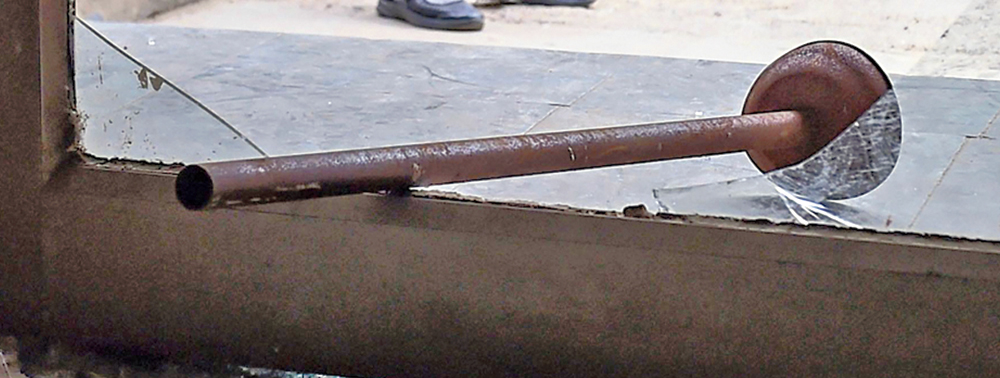 A battering weapon left behind at JNU’s Sabarmati Hostel on Monday
