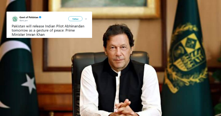The tweet of the government of Pakistan on the pilot's release