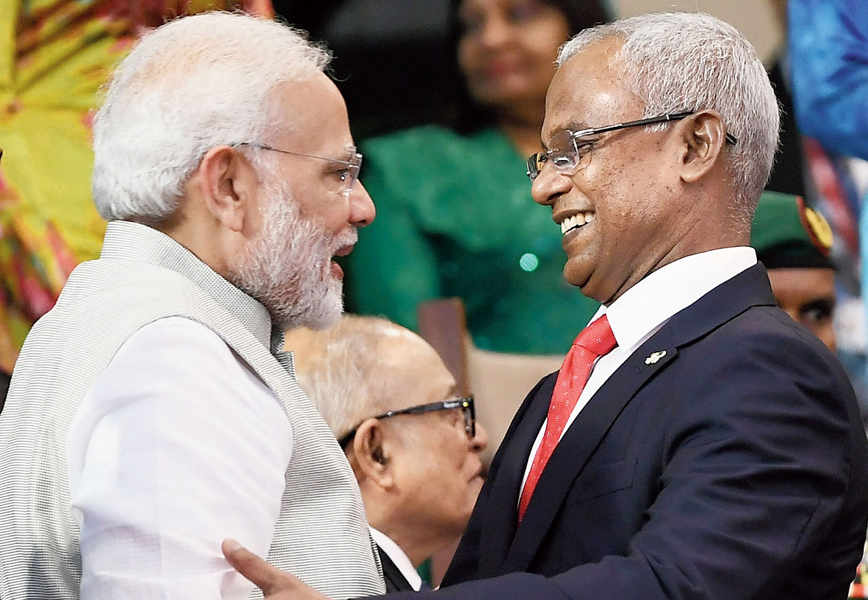 Prime Minister Narendra Modi with President Ibrahim Mohamed Solih in Male on Saturday. 