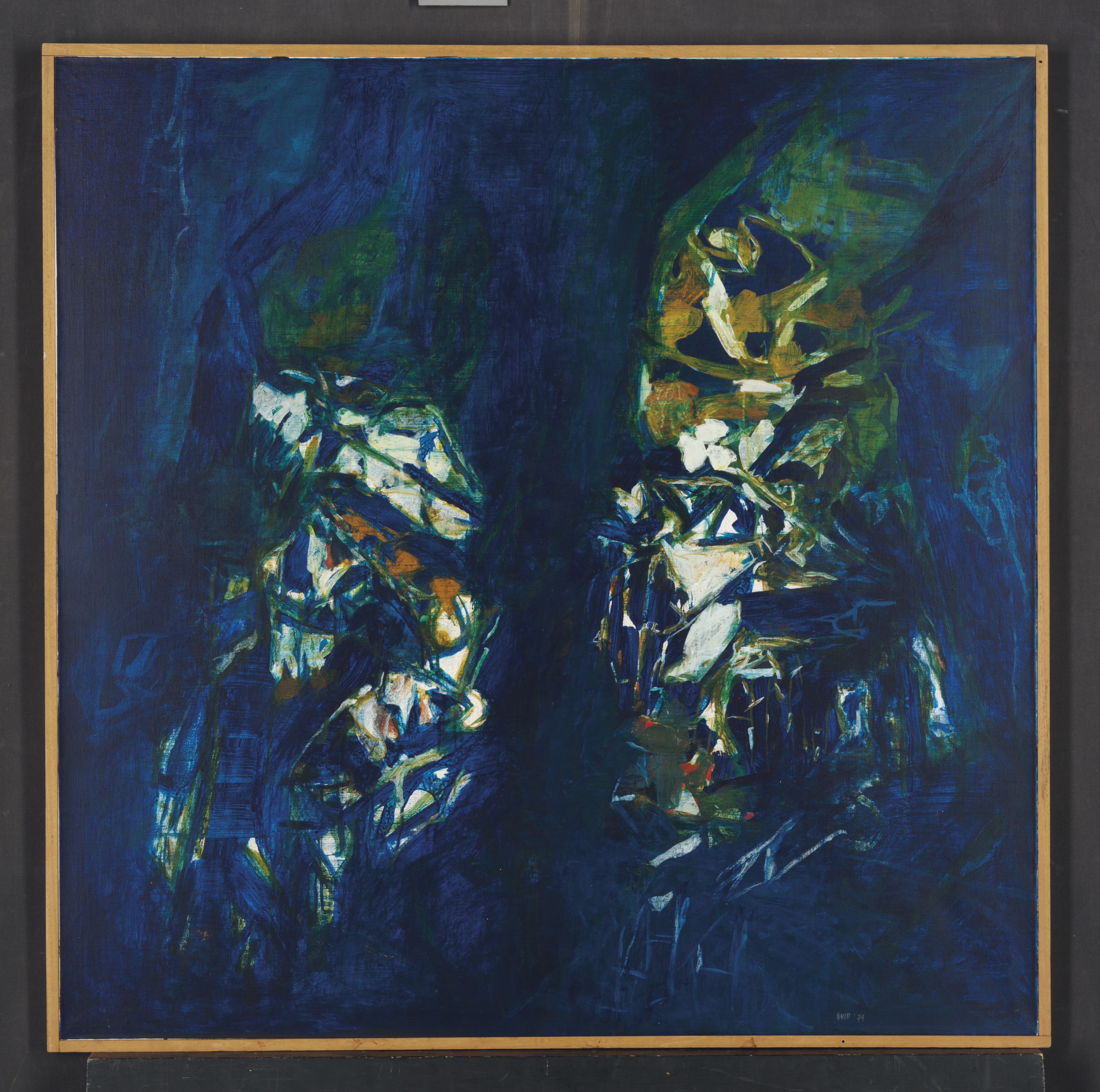La Mer, S H Raza.
Syed Haider Raza (1922-2016) was one of the first of the Progressive Artists’ Group to make the move from India to Europe, settling in Paris in 1950. Painted in 1974, 'La Mer' is an important painting from a key period in Raza's career, when, after many years working within the style of the École de Paris, he began to integrate vital elements of his Indian childhood and cultural heritage into his paintings. 'La Mer' exemplifies Raza’s use of colour as well as his symbolic engagement with nature. Raza felt that nature was a tremendous source of power that could not be portrayed in traditional landscapes. It had to be captured through his vivid palette and gestural brush strokes. (Estimate: $200,000-300,000)