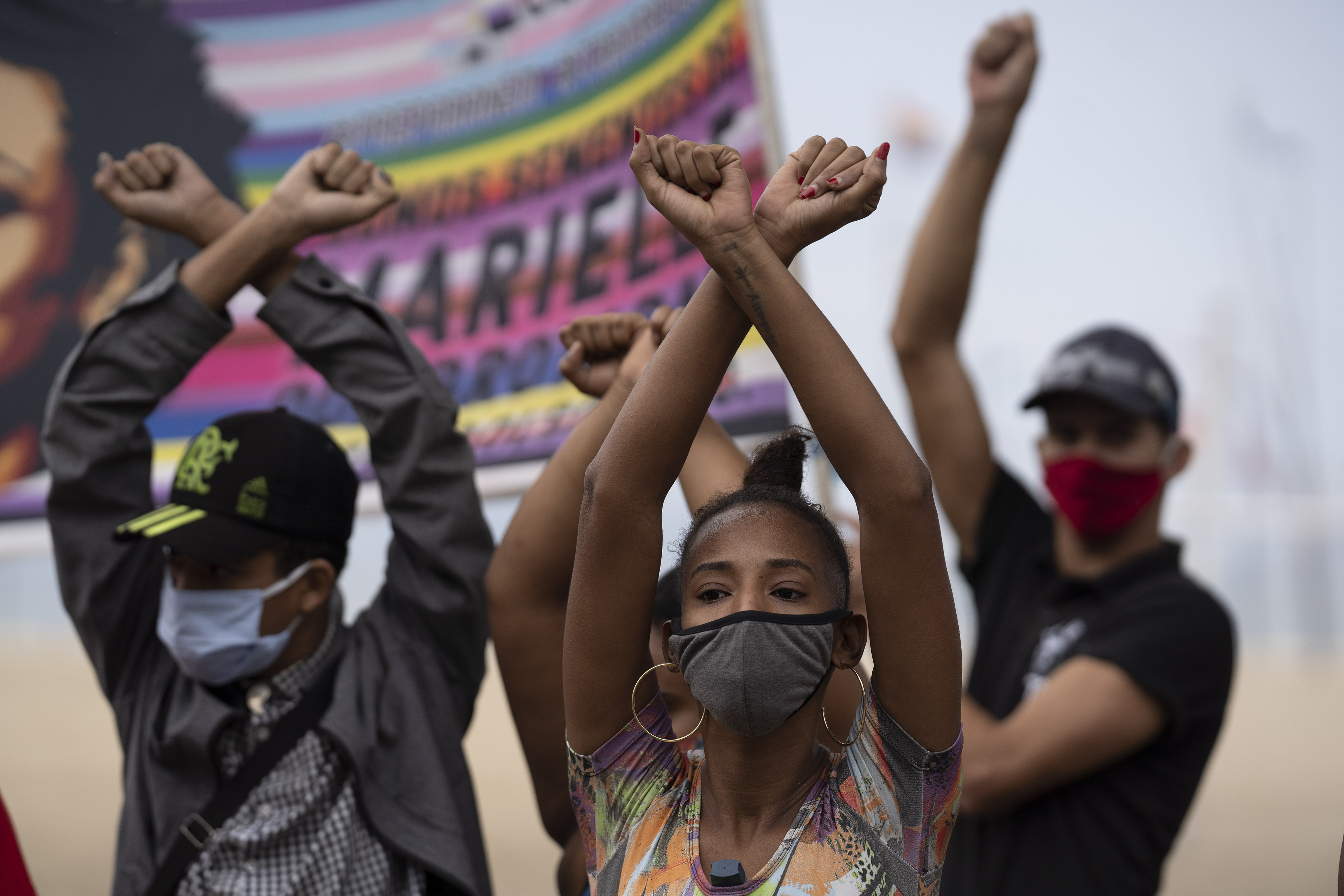 A small group of people protest against Jair Bolsonaro amid the outbreak of coronavirus in Rio de Janeiro,Brazil