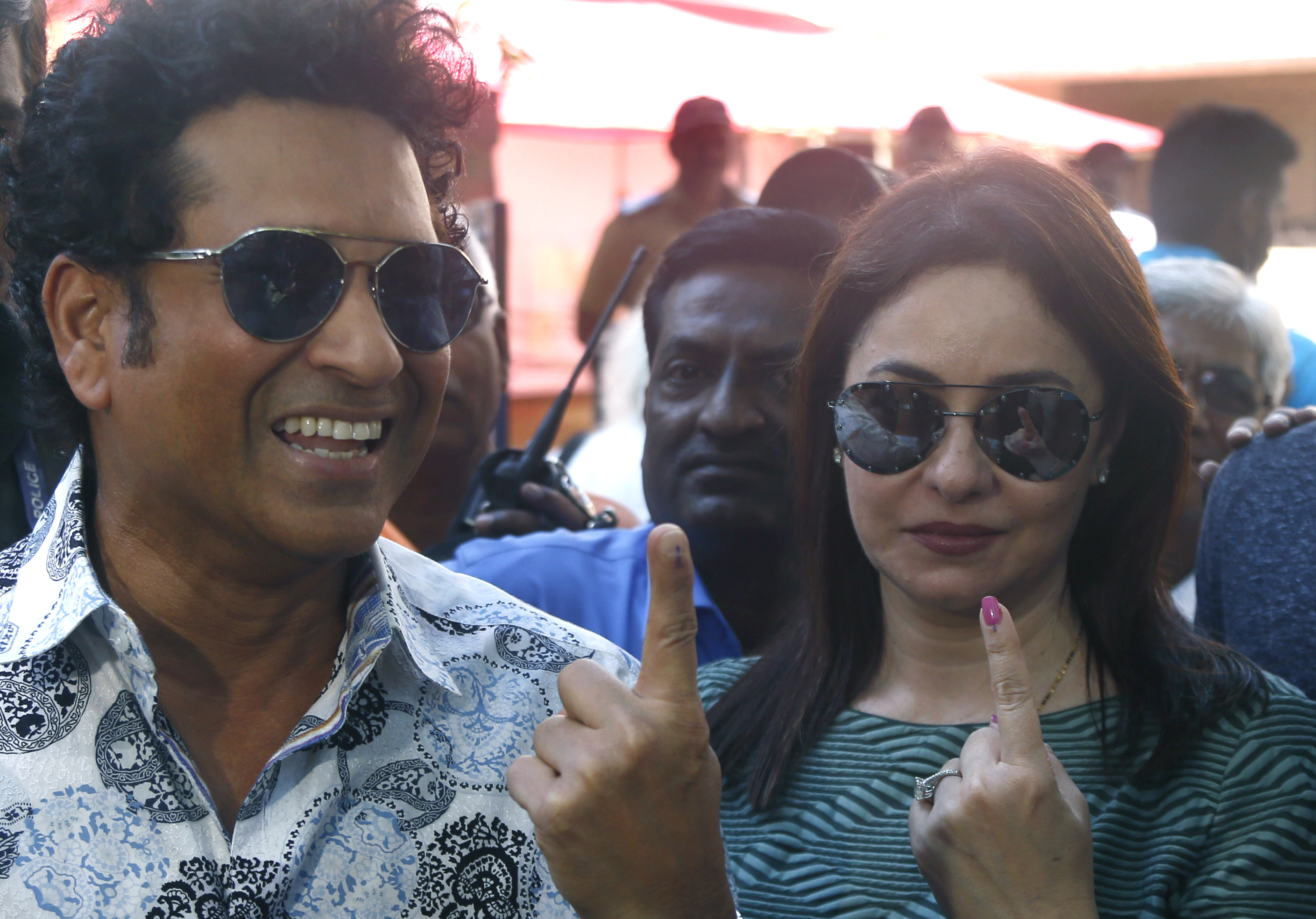 Sachin Tendulkar and wife Anjali after voting