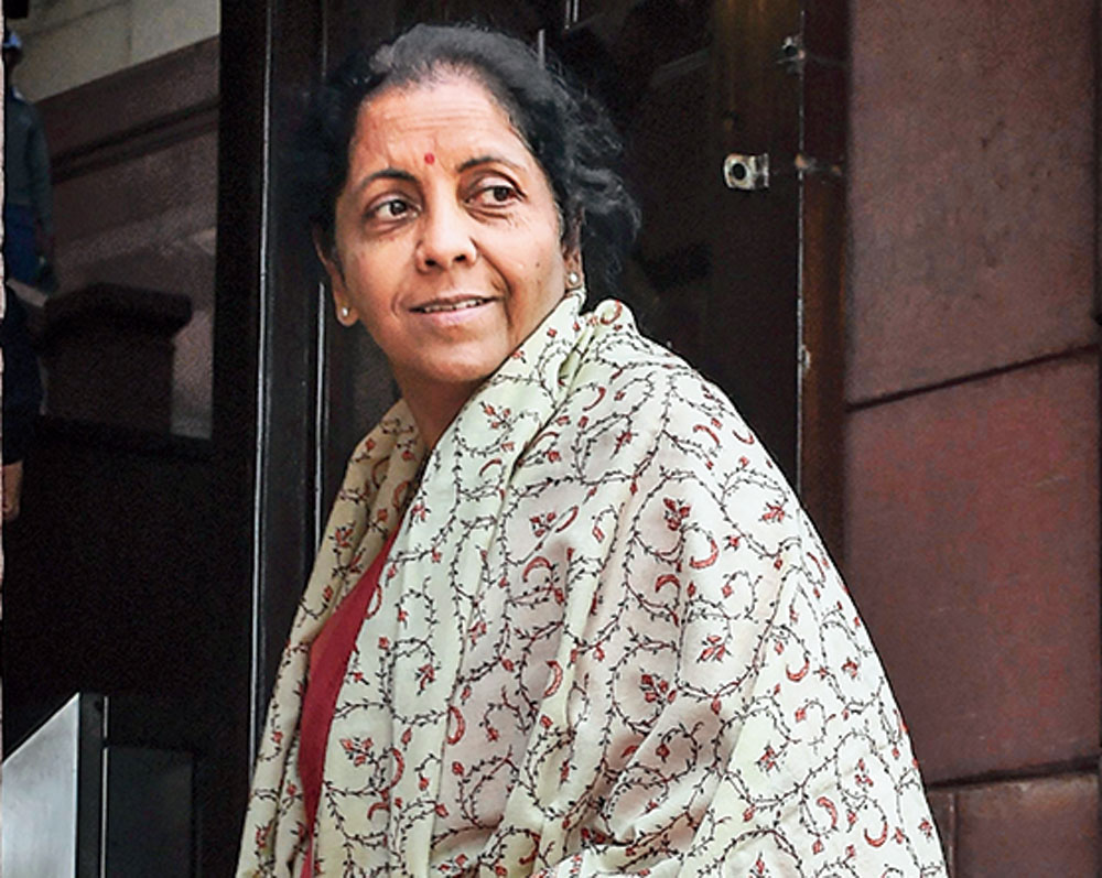 Nirmala Sitharaman outside Parliament on Monday