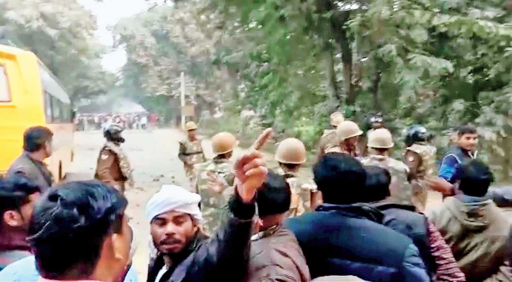 Police control protesters in Ghazipur, Uttar Pradesh, after Prime Minister Narendra Modi’s rally on Saturday. 