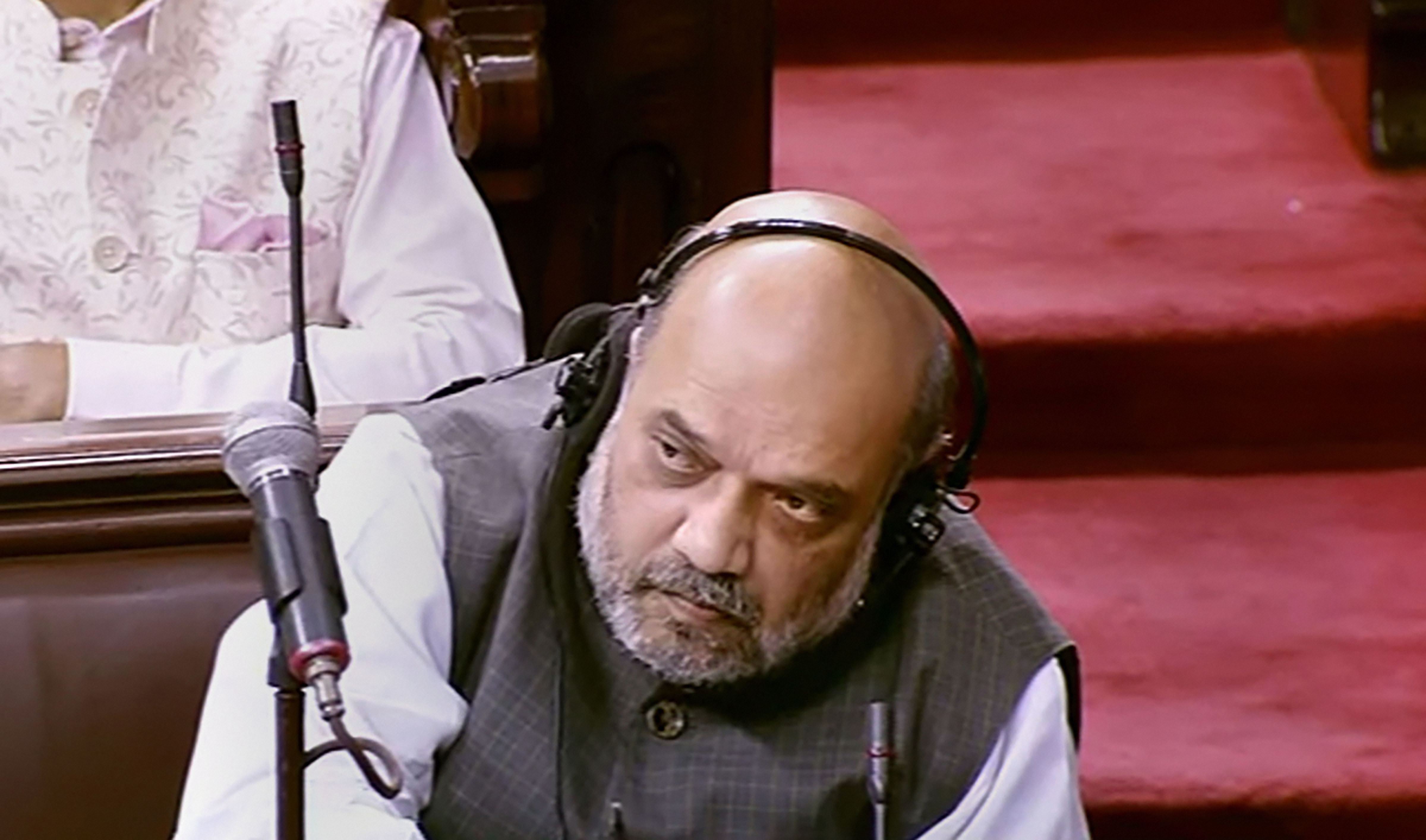Union Home Minister Amit Shah in Rajya Sabha during the ongoing Budget Session of Parliament, in New Delhi, Thursday, March 12, 2020.