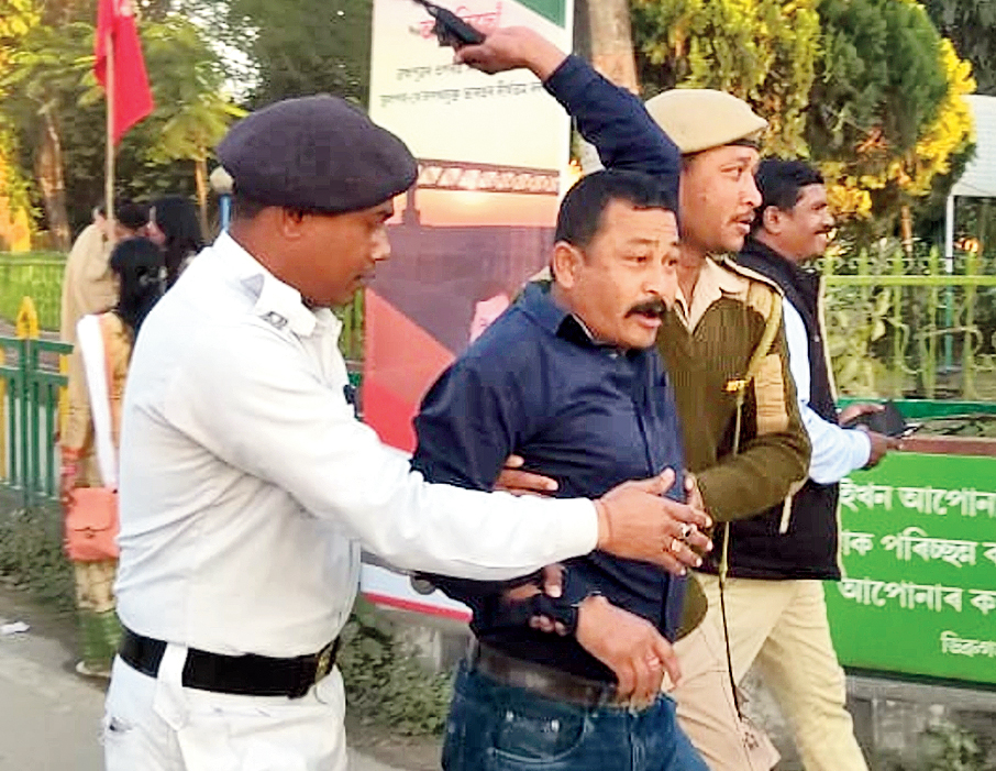 A protester being taken away by the police in Dibrugarh on Sunday. 