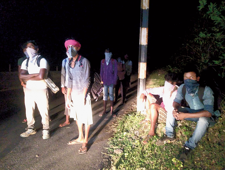 Pramod Kumar Ram (in red headgear) and his friends on the road when the police picked them up