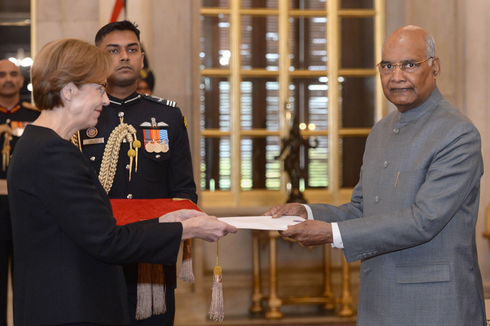 President Ram Nath Kovind receives the credentials of Ritva Koukku-Ronde, Ambassador-designate of Finland, at Rashtrapati Bhavan on December 18