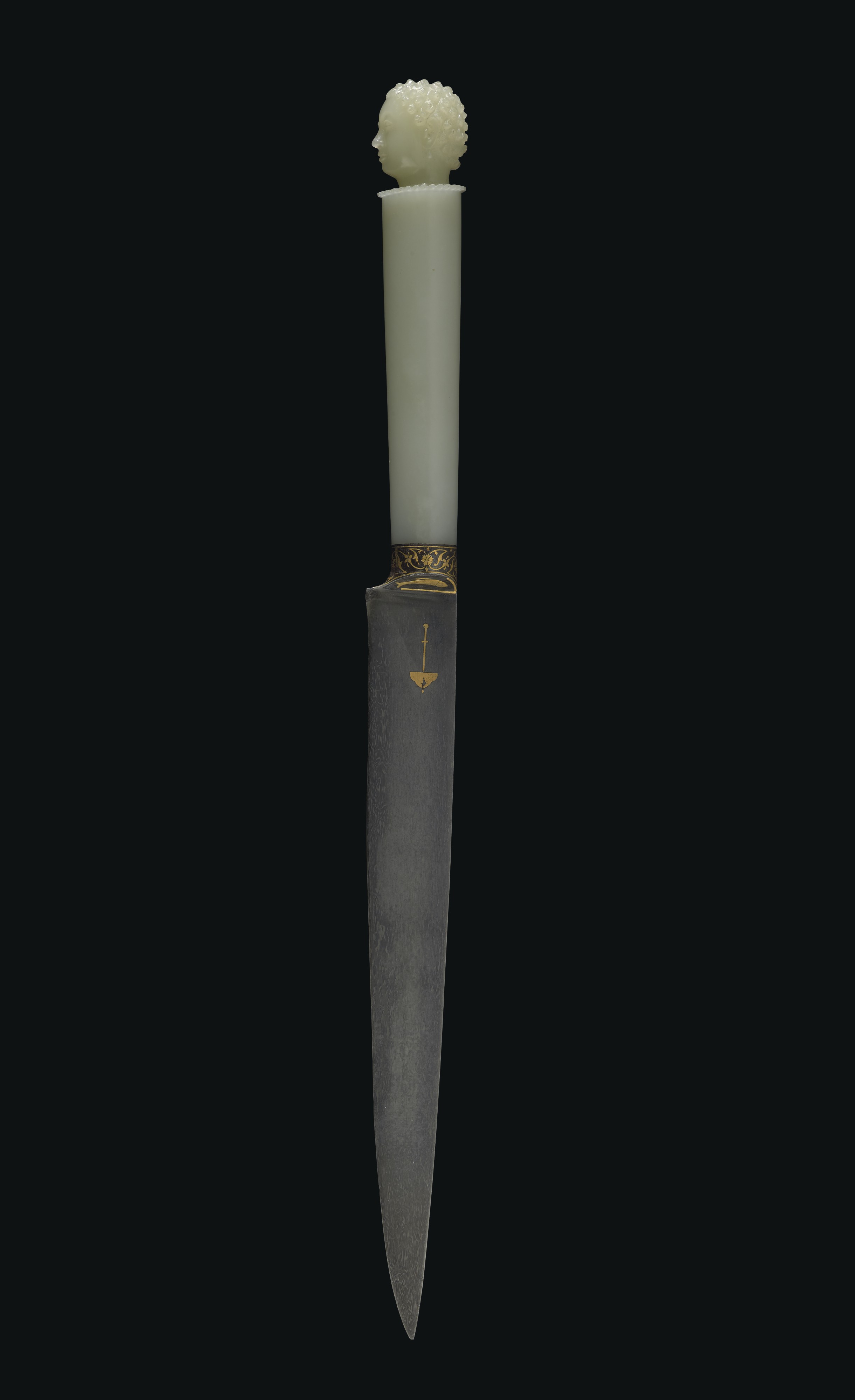 The Shah Jahan Dagger with a carved jade hilt and a watered-steel blade was created between 1620-1630. It sold for $3,375,000, establishing the record price for an Indian jade object and record for a piece with Shah Jahan provenance