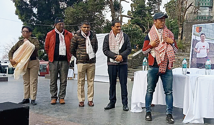 Manish Subba (extreme right) at a programme organised by the police in Darjeeling on Sunday.
