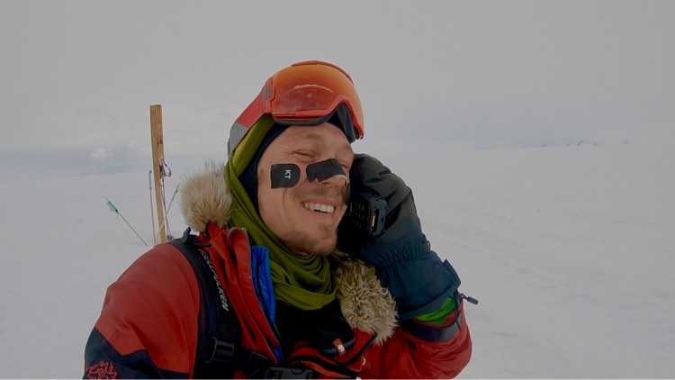 O'Brady at the end of his trek.