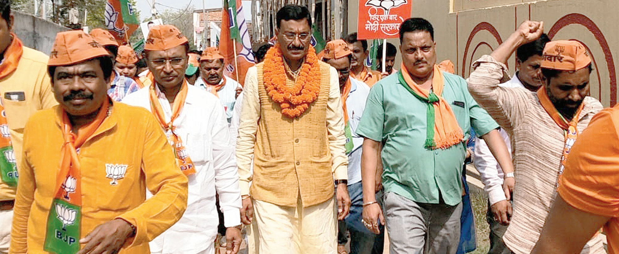 Sanjay Seth campaigns at Vikas Nagar in Ranchi on Thursday.