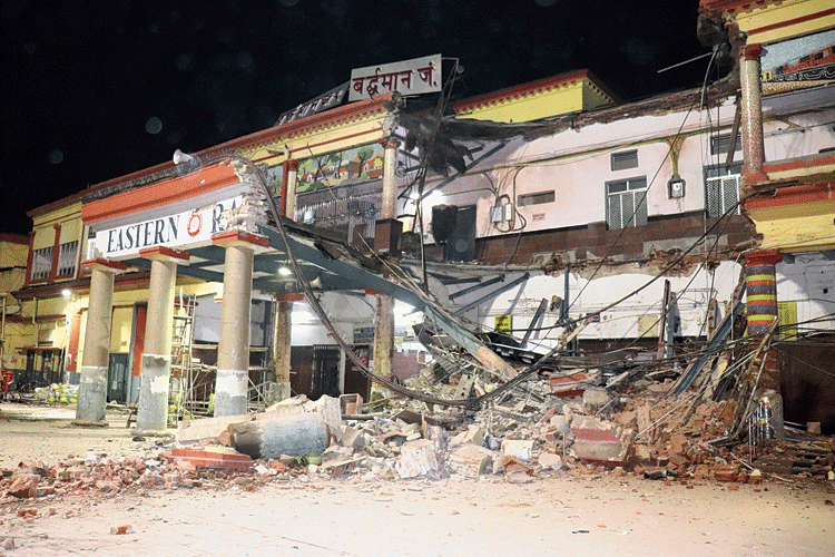 The collapsed portion of the Burdwan station on Saturday. 
