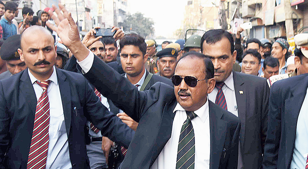 Ajit Doval visits the violence-hit area of northeast Delhi on Wednesday