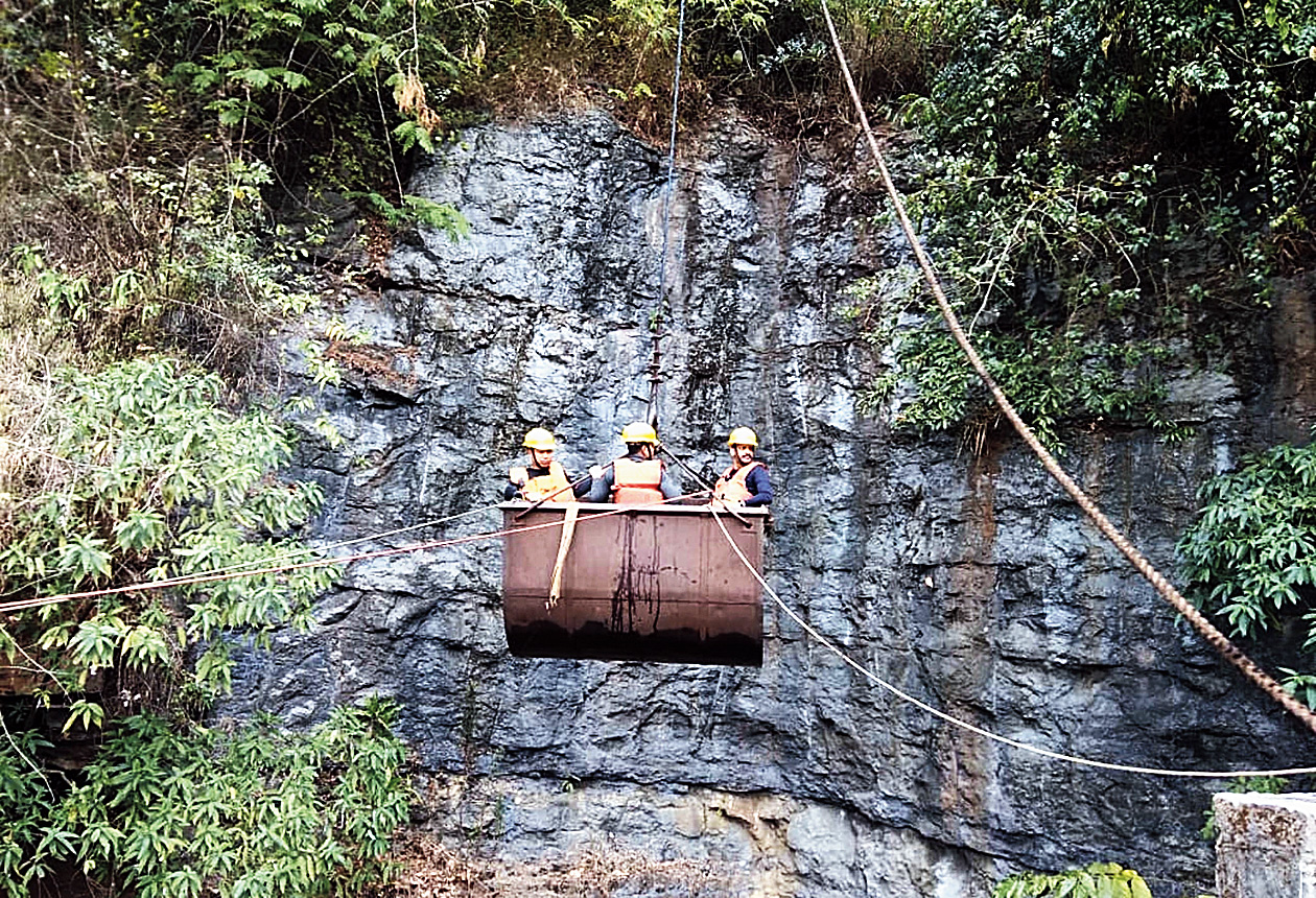 Rescue workers in Meghalaya’s East Jaintia Hills district on Monday.