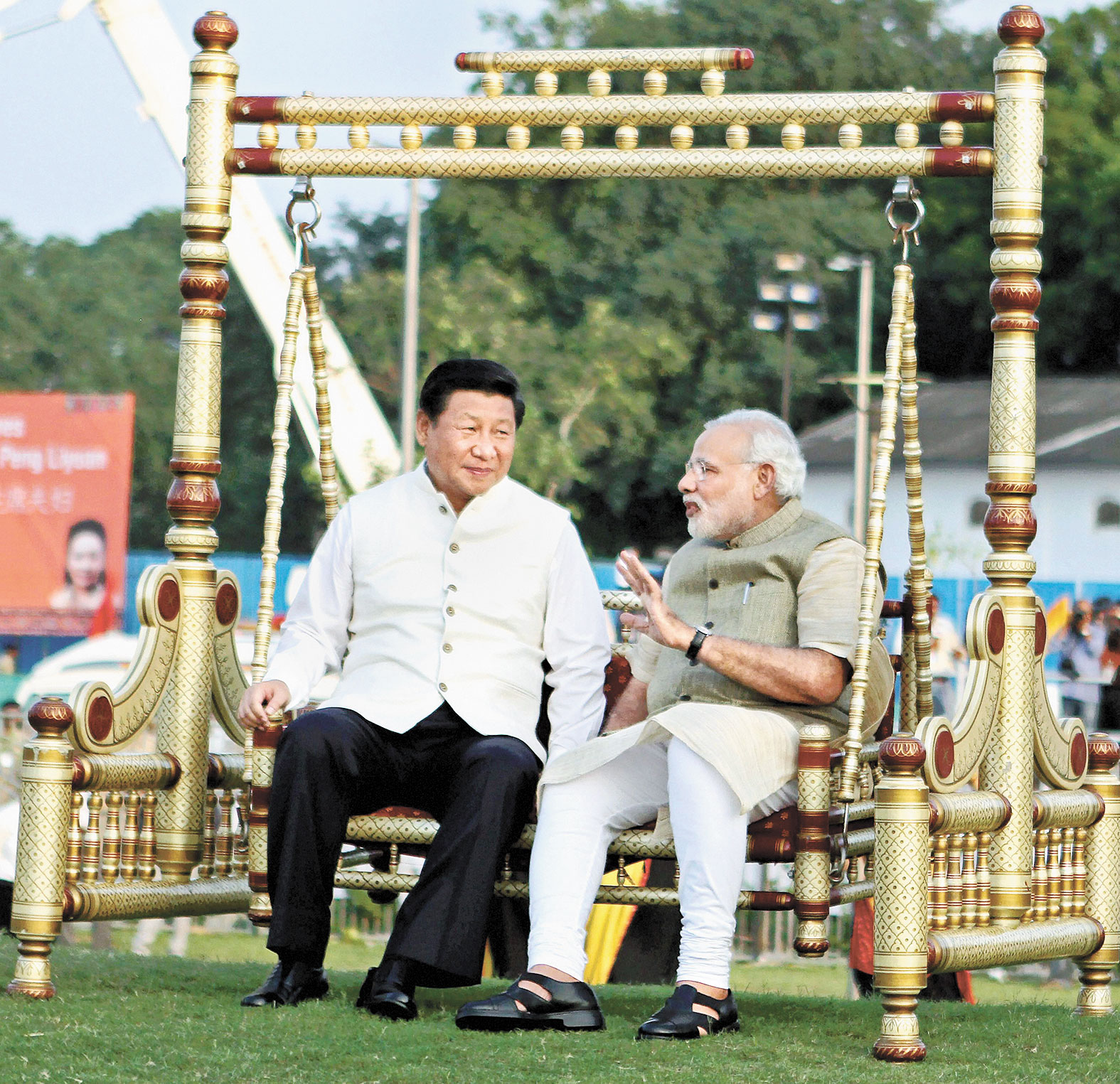 President Xi Jinping and Prime Minister Narendra Modi on a swing in Ahmedabad in 2014. 