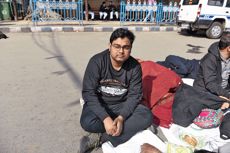 Sangram Mondal, associated with a civil society organisation affiliated to the UN 
Sangram spent the night at Metro channel and slept for a couple of hours on Sunday morning on a plastic sheet spread on the road. “I stayed here last night because I felt it was my duty to let the Prime Minister know that there were so many people opposed to his politics. When I found that the students were staying back, I did not think twice,” he said.