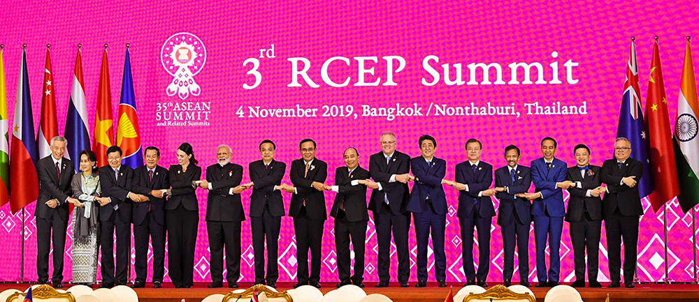 Prime Minister Narendra Modi in a group photograph with other world leaders, at the 14th East Asia Summit, in Bangkok, Thailand, Monday, November 4, 2019.