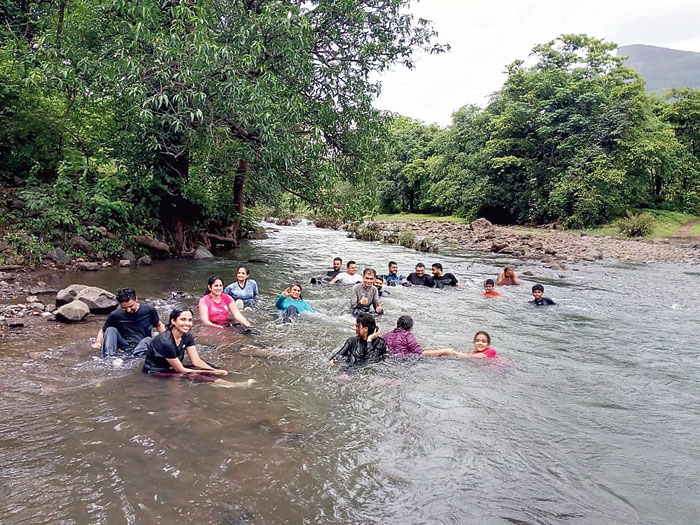 After a hard day’s trek, the group jumped into this stream to cool down.