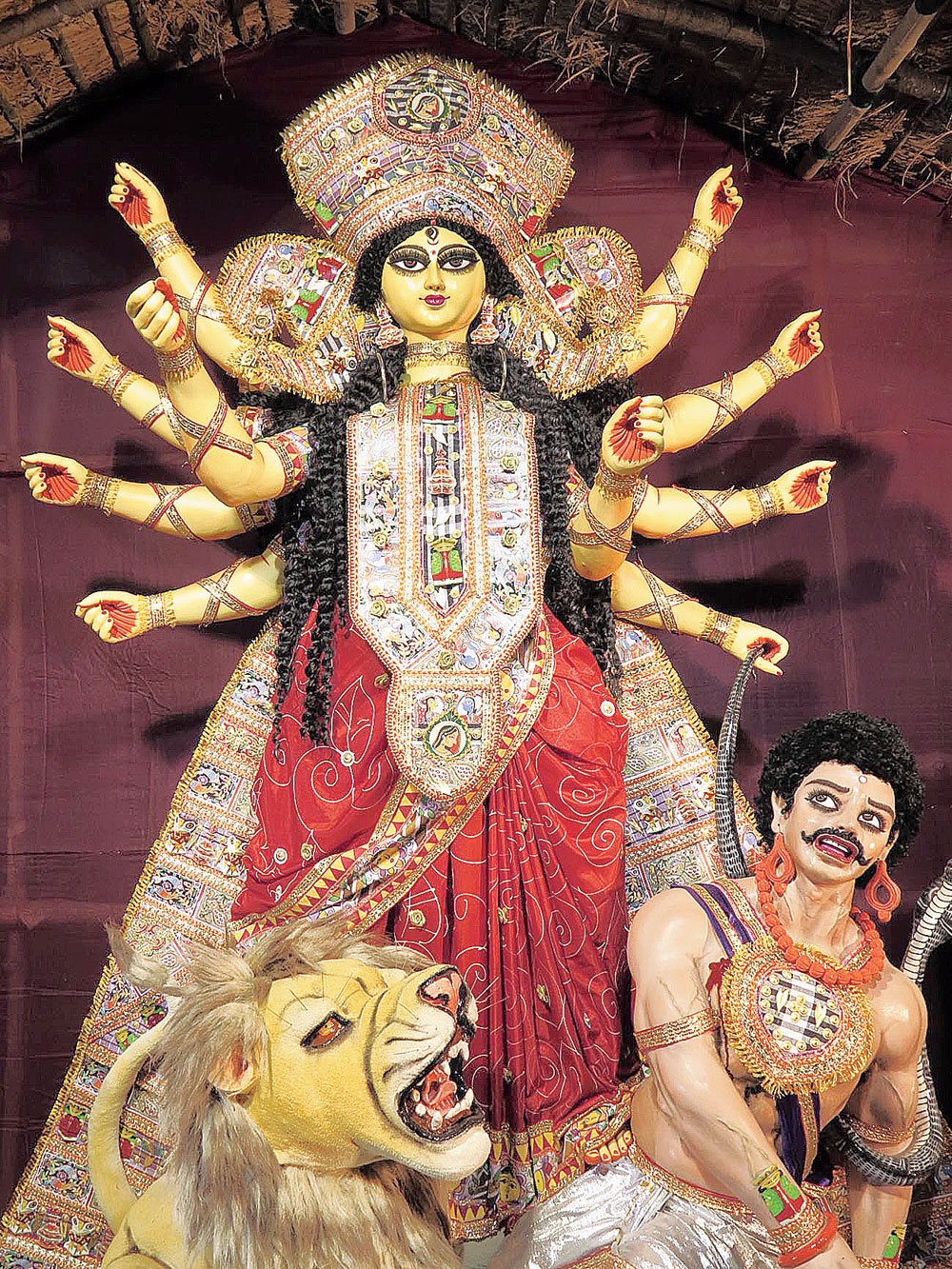 The idol’s accessories and the embellishments on the sari are their work