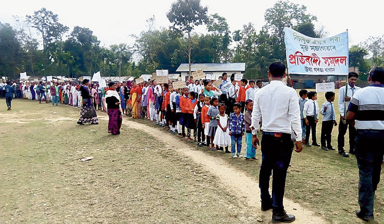 Villagers take out a rally against the hooch tragedy on Thursday