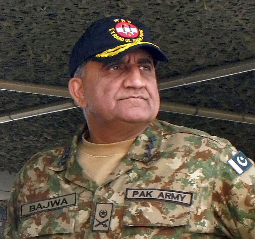 In this Nov. 16, 2016, file photo, Pakistan's army senior officer Lt. Gen. Qamar Javed Bajwa attends a military exercise in Khairpur Tamiwali, Pakistan.