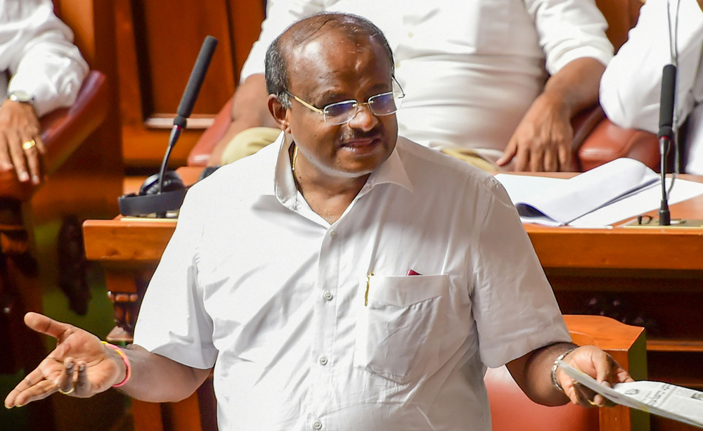 H.D. Kumaraswamy speaks during the vote of confidence in the Assembly in Bengaluru on Tuesday