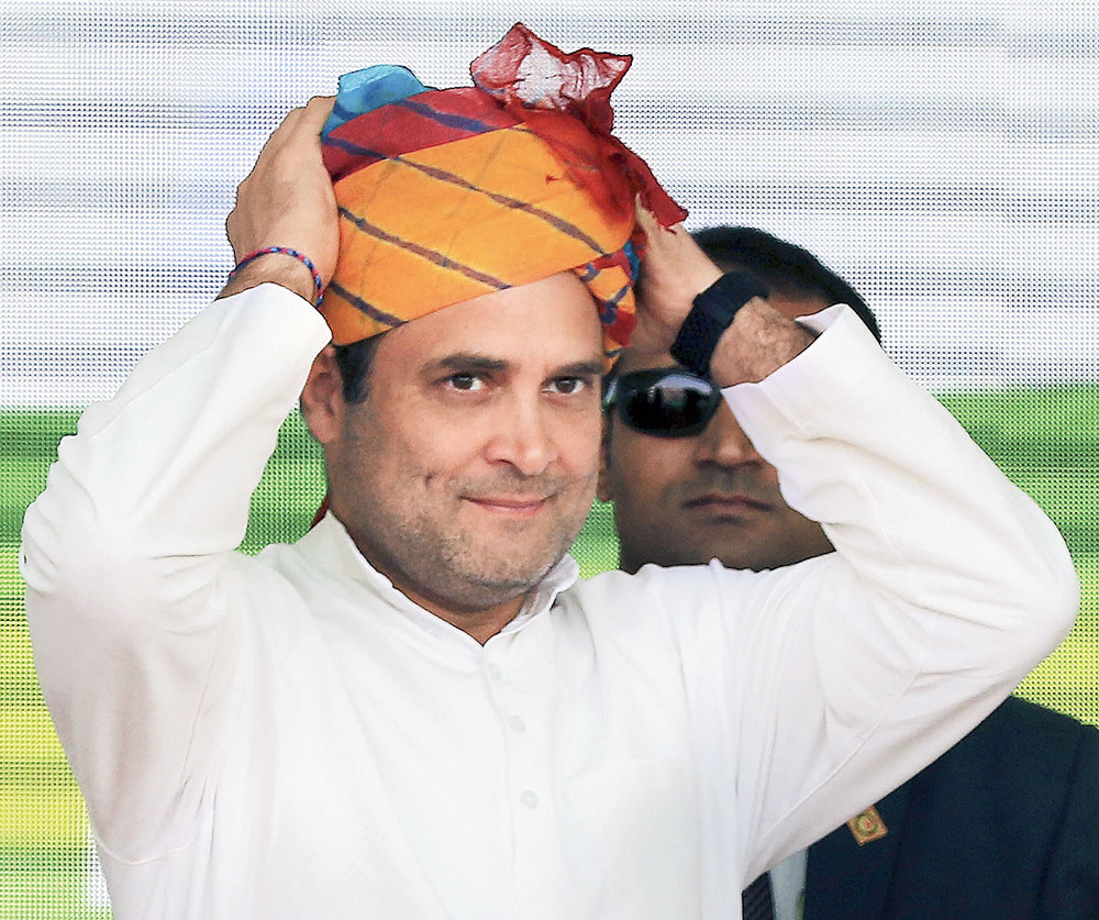 Rahul Gandhi at the rally in Jaipur on Wednesday. 