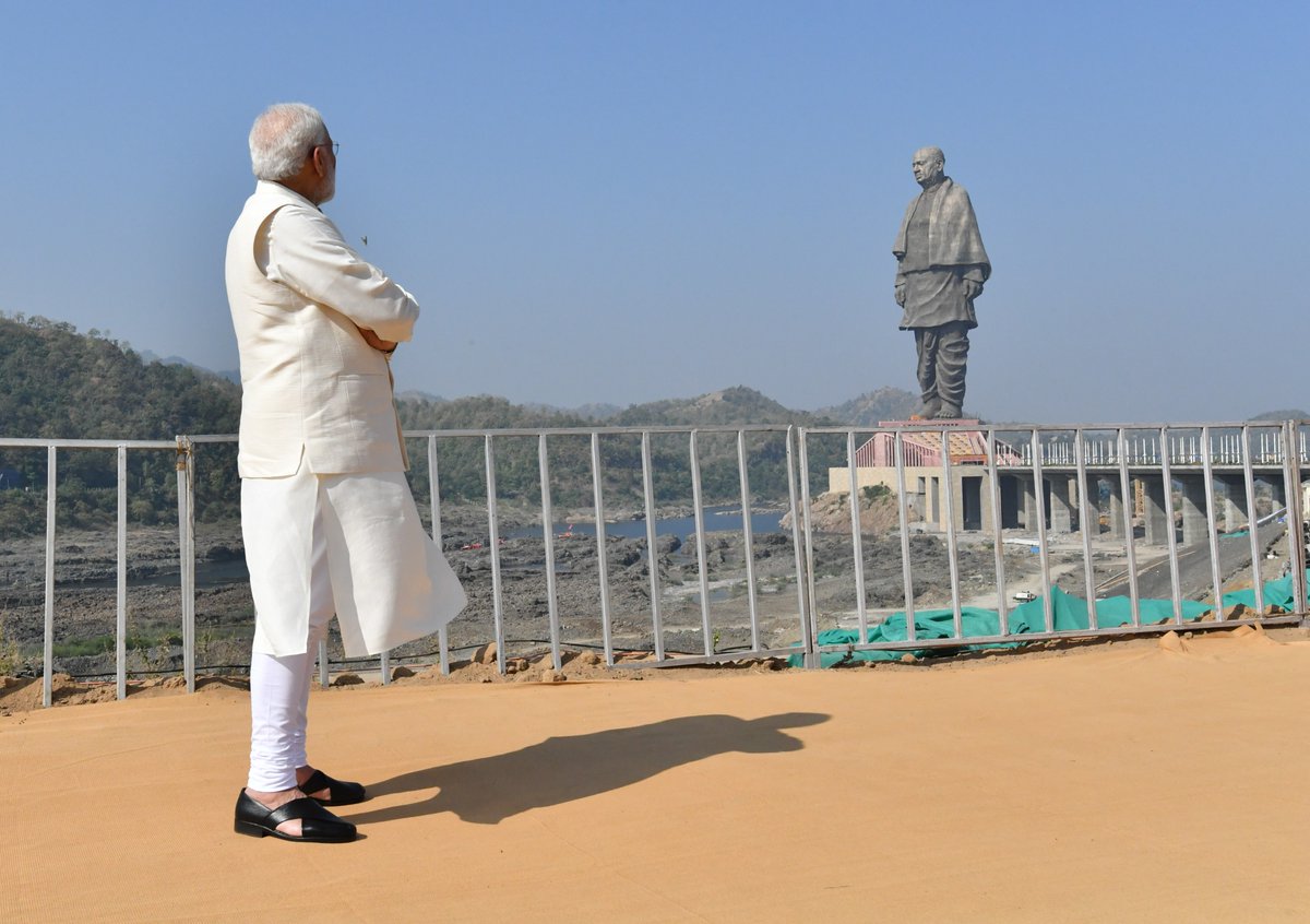 Prime Minister Narendra Modi takes a look at the Statue of Unity on Wednesday.