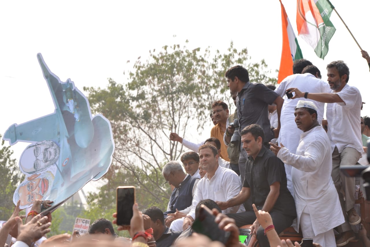 Rahul Gandhi at a protest outside the CBI HQ in New Delhi on Friday. 