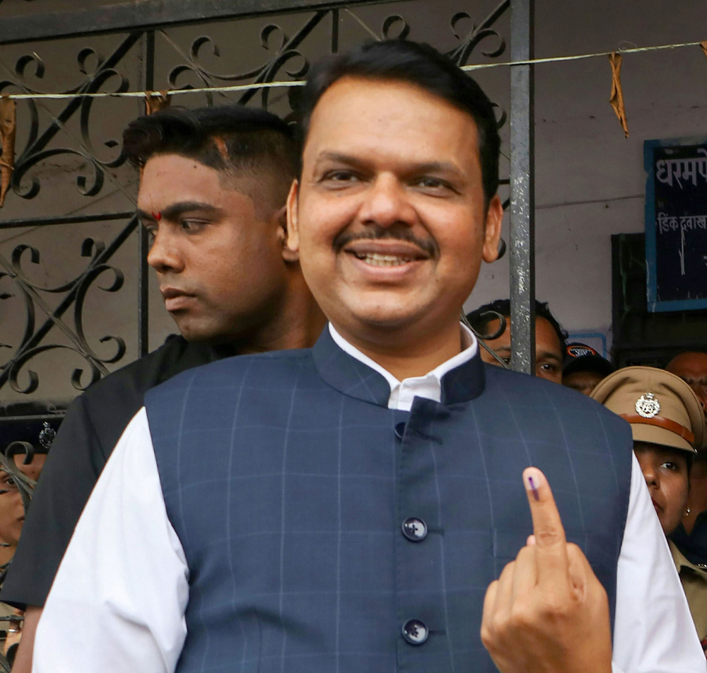 Maharashtra chief minister Devendra Fadnavis after casting his vote in Nagpur district on Monday