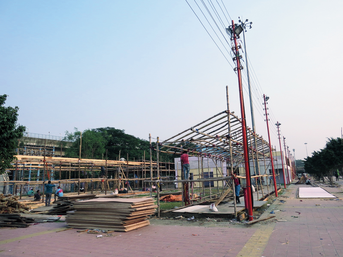 Stalls being set up at the Central Park fairground for Bidhannagar Mela (Utsav). 