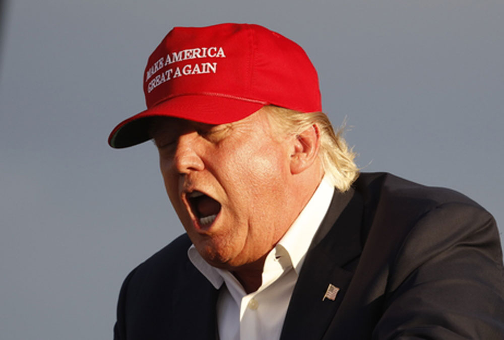 Donald Trump wearing his signature MAGA cap