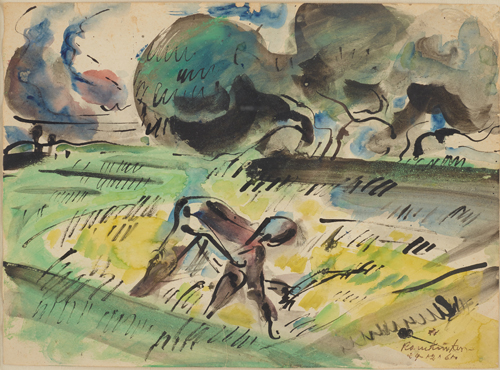 A watercolour drawing in Baij's expressionistic style