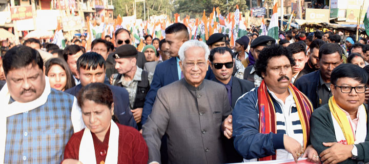 Congress members take part in a rally in Chaygaon on Sunday. 