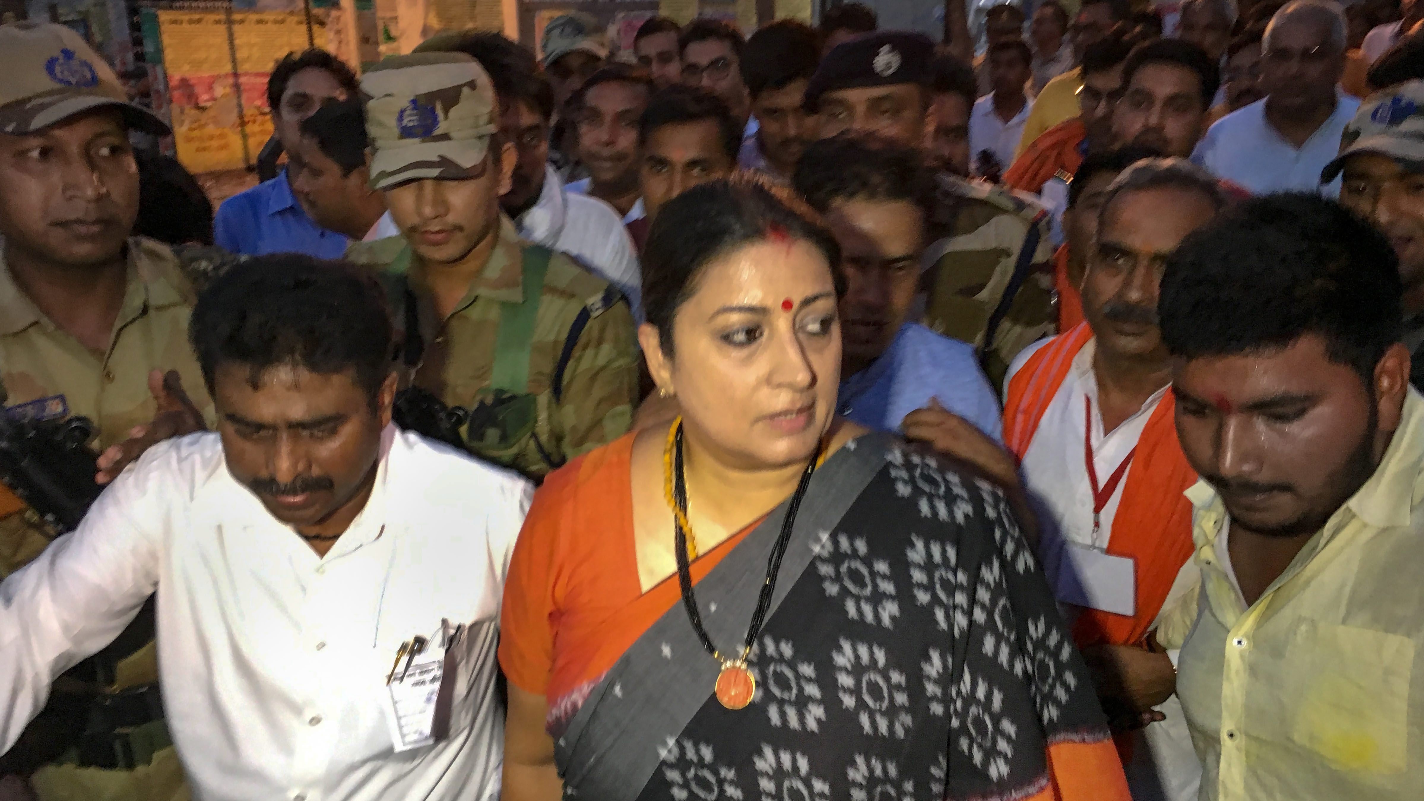 Smriti Irani, Union minister and the BJP's candidate from Amethi, at a counting centre for the 2019 Lok Sabha elections, in Amethi, on Thursday, May 23