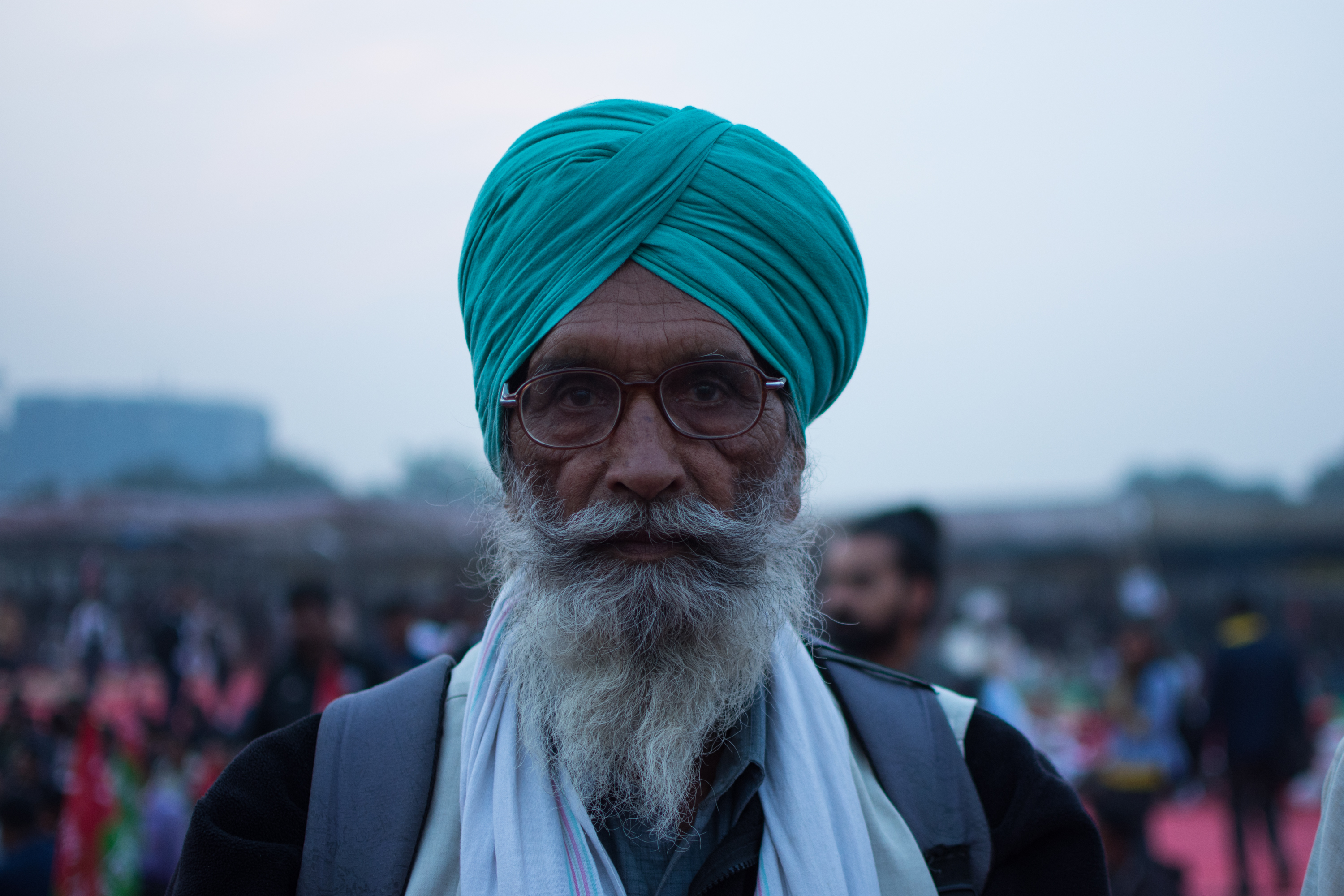 Baldev Singh, 70, among other farmers and rural labourers in New Delhi on Thursday.