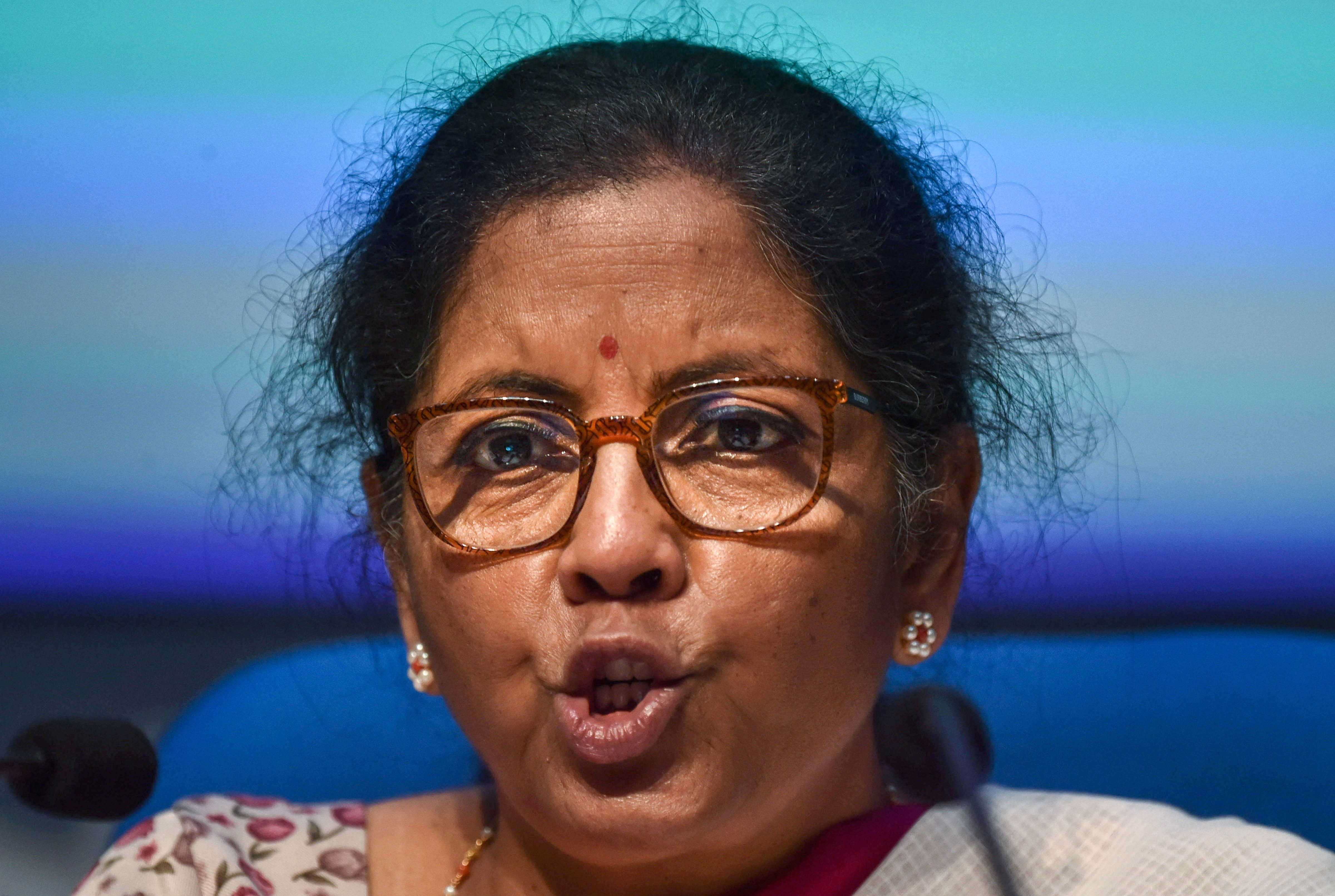 Nirmala Sitharaman addresses the fourth part of her news conference on the economic package at the National Media Centre in New Delhi on Saturday
