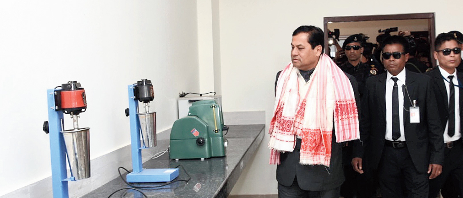 Assam chief minister Sarbananda Sonowal visits the laboratory at the college on Tuesday.