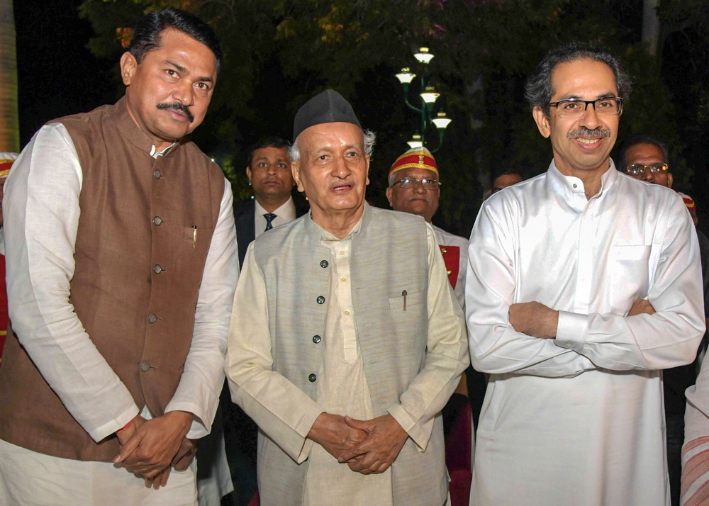 Maharashtra governor Bhagat Singh Koshiyari, chief minister Uddhav Thackeray and Assembly Speaker Nana Patole at a dinner at Raj Bhavan in Nagpur on December 19