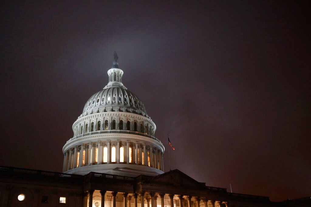 The US Capitol dome early on Monday, before a House Judiciary Committee hearing regarding the impeachment inquiry of President Donald Trump on Capitol Hill in Washington. 