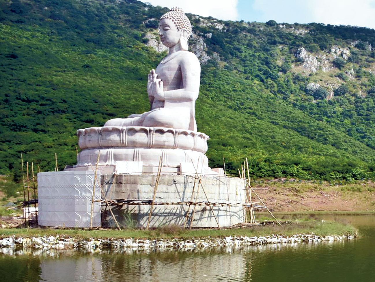 The Buddha statue on the Ghorakatora Lake in Rajgir 
