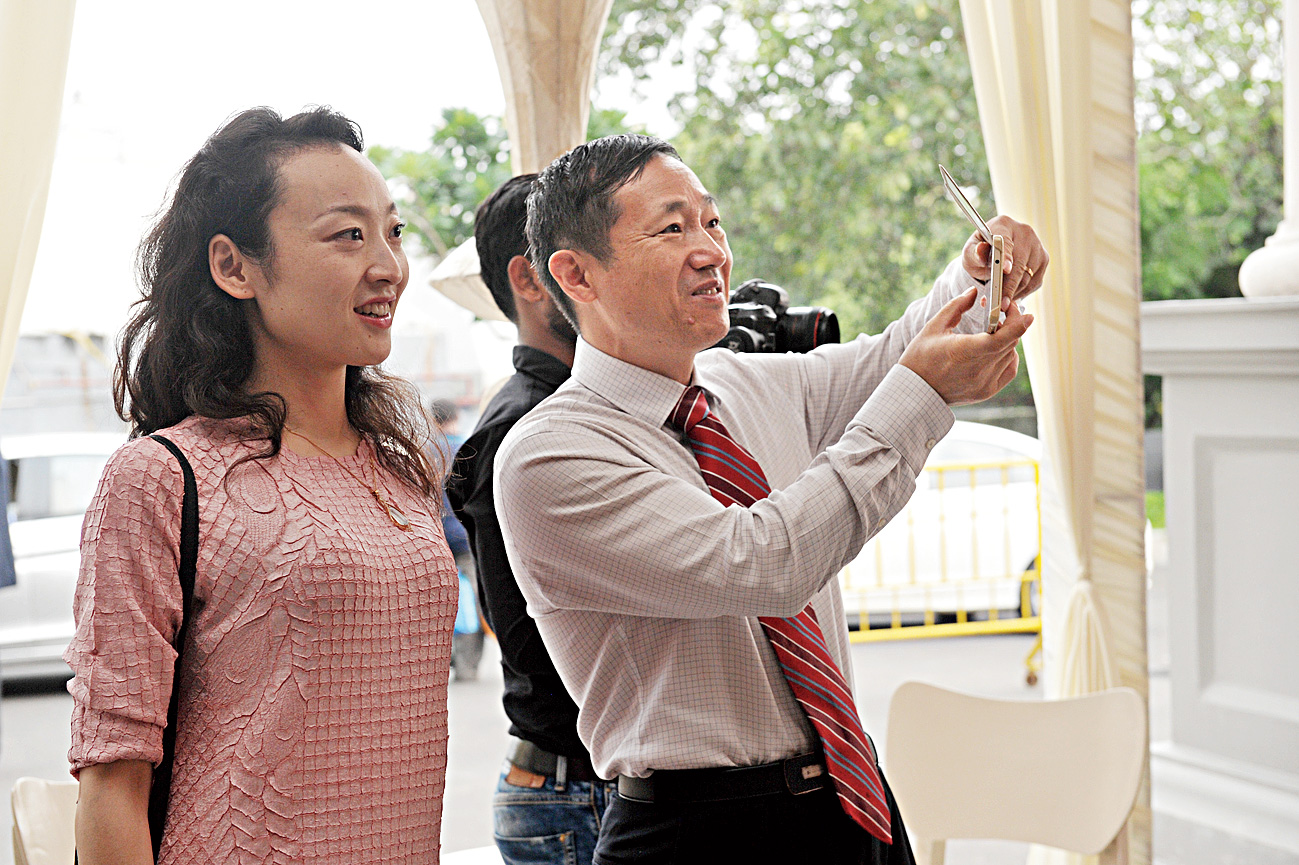 “We appreciate Indian culture and the wedding trousseau for the bride and the groom is very interesting to us. It is interesting to look around and it’s beautiful,” said Ma Zhanwu, the consul-general of China, who dropped by with his wife.