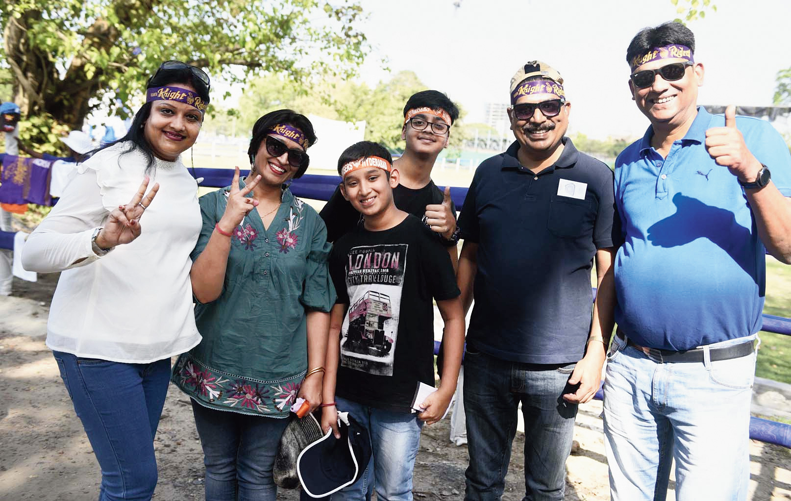 Two families from Howrah outside Eden. The two young boys in the group said they would shout for Sunrisers Hyderabad, while the older ones were all KKR fans.