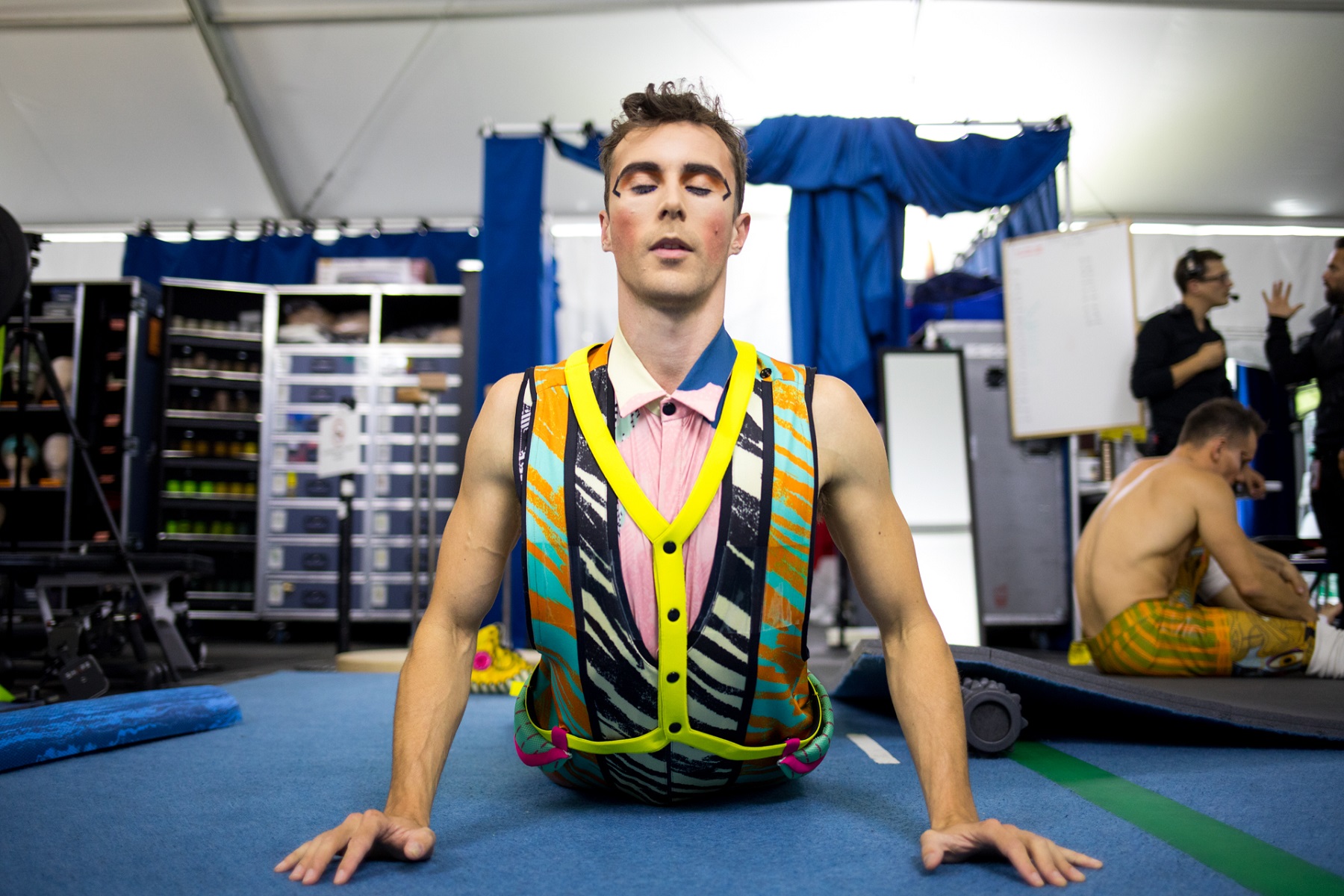 French teeterboarder Pablo Volarcher prepares for the show