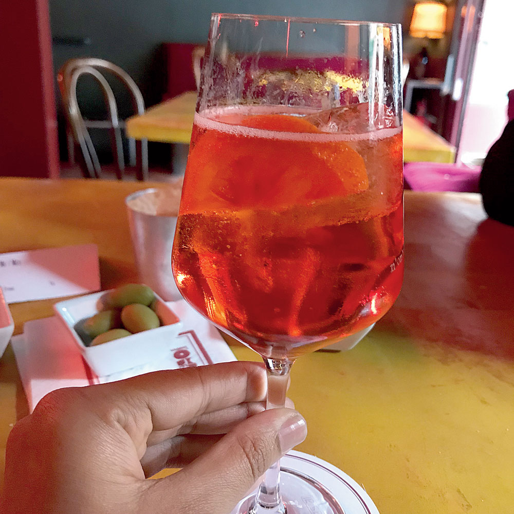 Spritz, a Campari and Prosecco cocktail that’s very popular in Milan