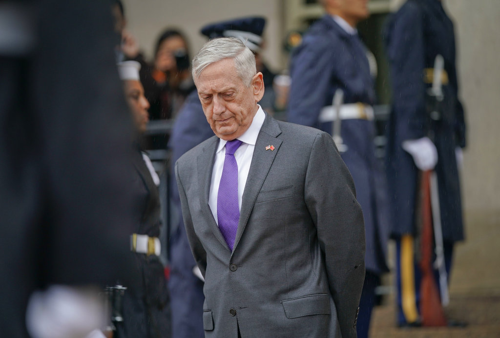  In this November 9, 2018, file photo, defence secretary Jim Mattis waits outside the Pentagon. 